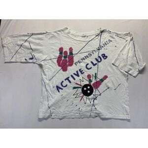 Pennsylvania Active Club Bowling T Shirt Mens XL White Graphic Single Stitch Tee